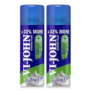 VI- JOHN Shaving Foam For Men, Sensitive Skin Type Shaving Foam With Goodness of Nature, Tea Tree Oil, Vitamin E Enriched and Anti- Bacterial Formula (400gm Each- Pack of 2)