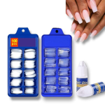 Artificial Nail Set, False Nail With Case & Glue For Nail Salons And DIY Nail Art, Perfect Nail Extension Kit of 200 Fake/False Reusable Nails. (White & Transparent)